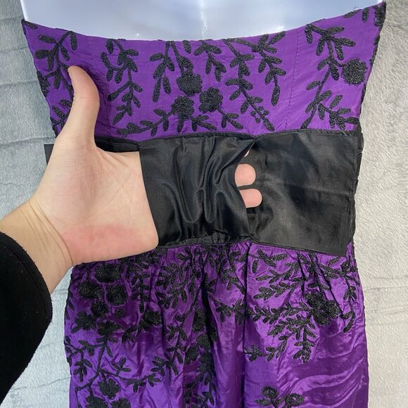 Tracy Reese S 6 Silk Black Floral Embroidered Purple Dress Whimsigoth Empire NYE - Picture 13 of 16